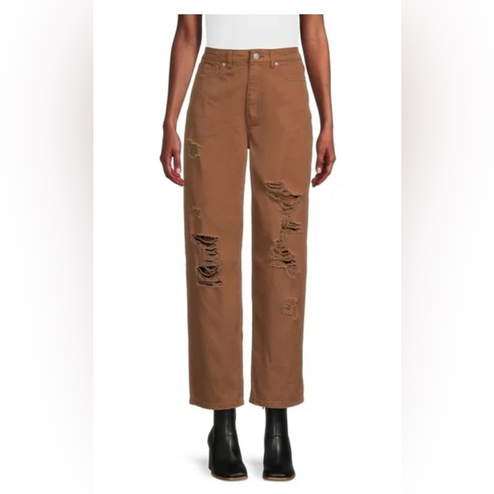 Madden NYC Women’s Brown Distressed Flare Jeans Junior 11 Cotton 100%